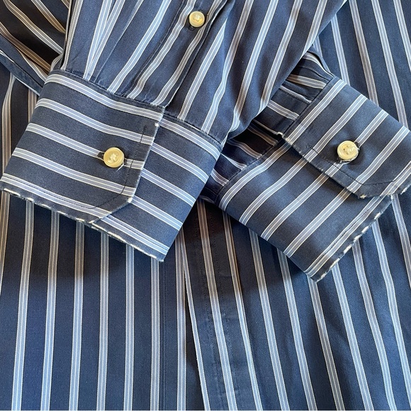 Thomas Pink 100% Cotton Dark Blue & White Striped Button Down. Size 17 1/2 - 37 - Picture 5 of 12
